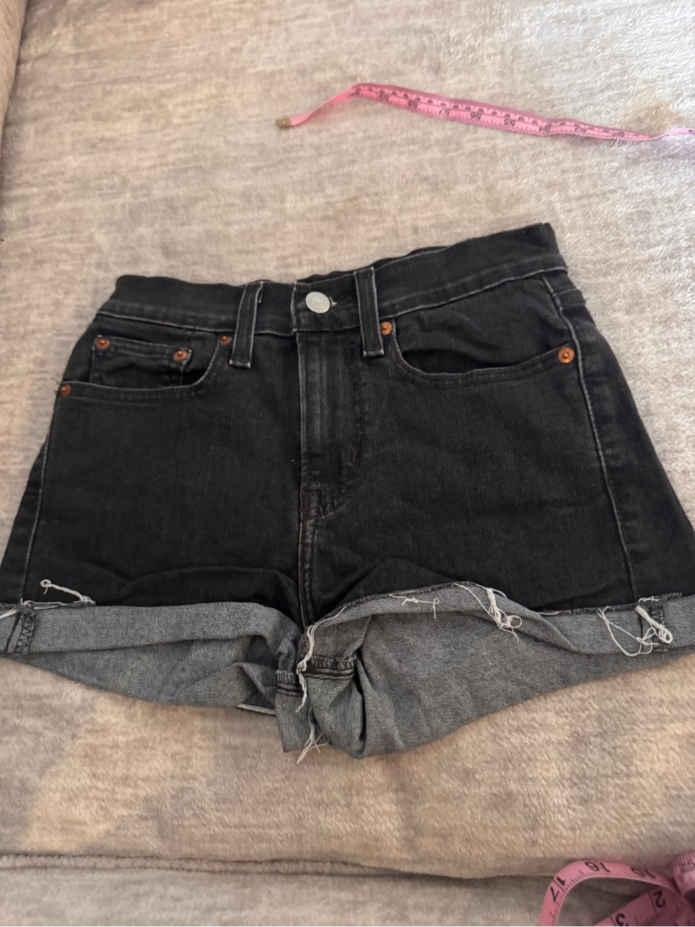 Levi's Black High-Rise Cuffed Denim Shorts